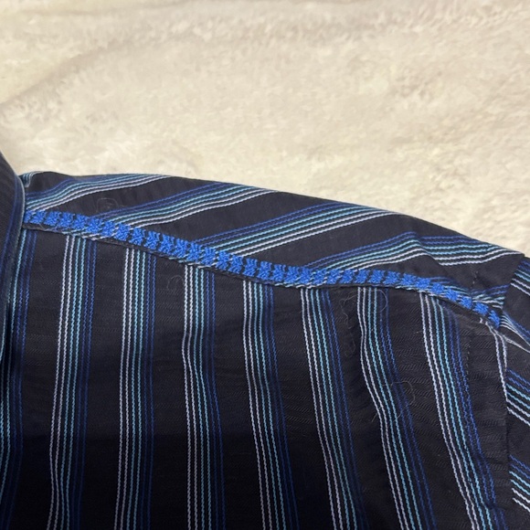 Men's Striped Button-Down Shirt in Blue and Black by Zagiri - Picture 7 of 11